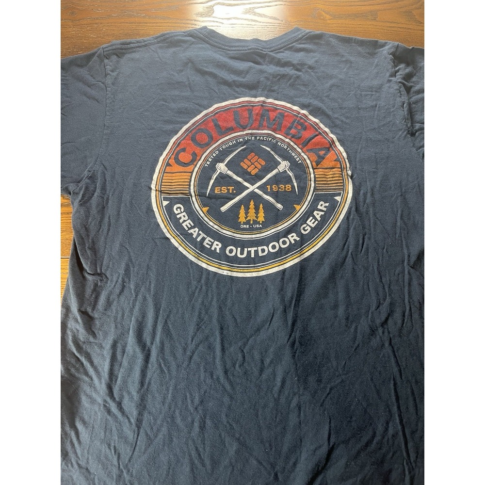 Columbia Greater Outdoor Gear Blue Graphic T-Shirt Men's XL Short Sleeve